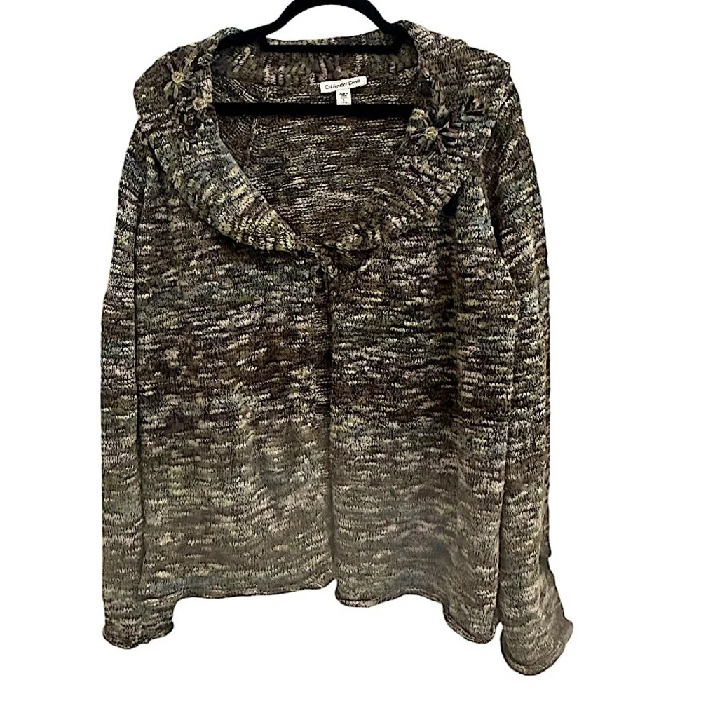 Coldwater Creek Knit Cardigan Sweater with Floral Appliqué in women’s Large - Picture 1 of 9